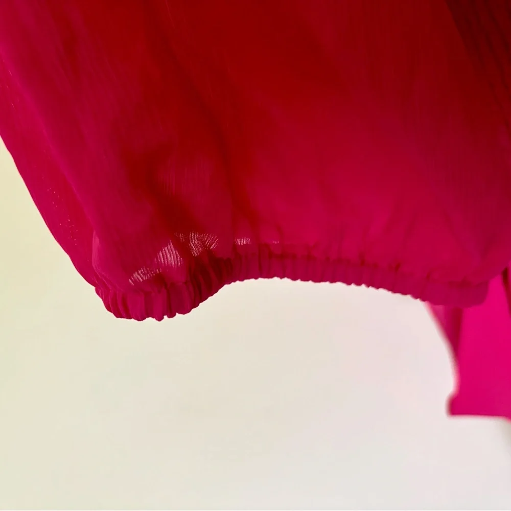 NWOT Kikibell Sz XS Hot Pink Fuchsia Faux Wrap Mini Dress w Bell Puff Sleeves - Picture 8 of 12